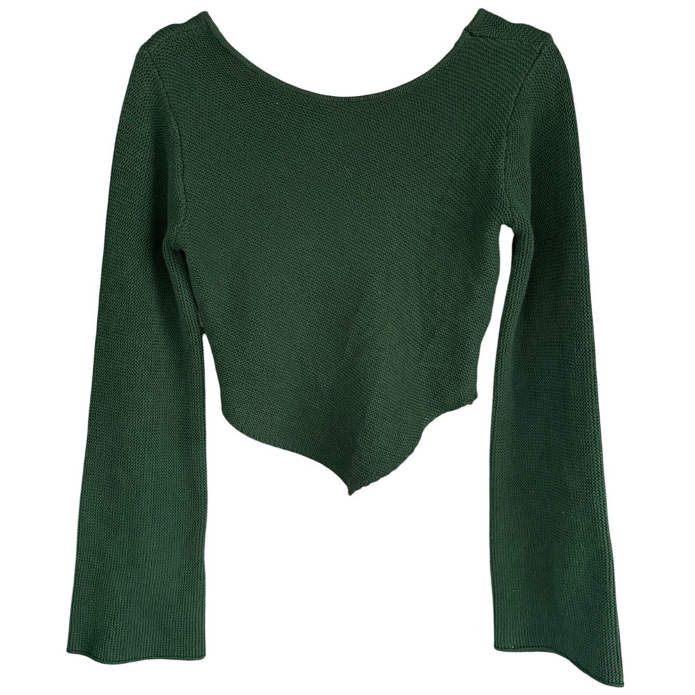 A7 Bobbles &‎ Lace Knit Sweater Handkerchief Hem Y2K Vintage Forest Green Top